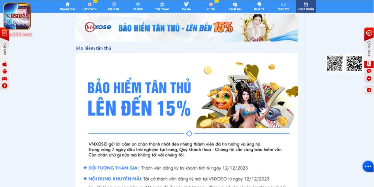 Cá cược không lo trắng tay với bảo hiểm lên đến 1,5%