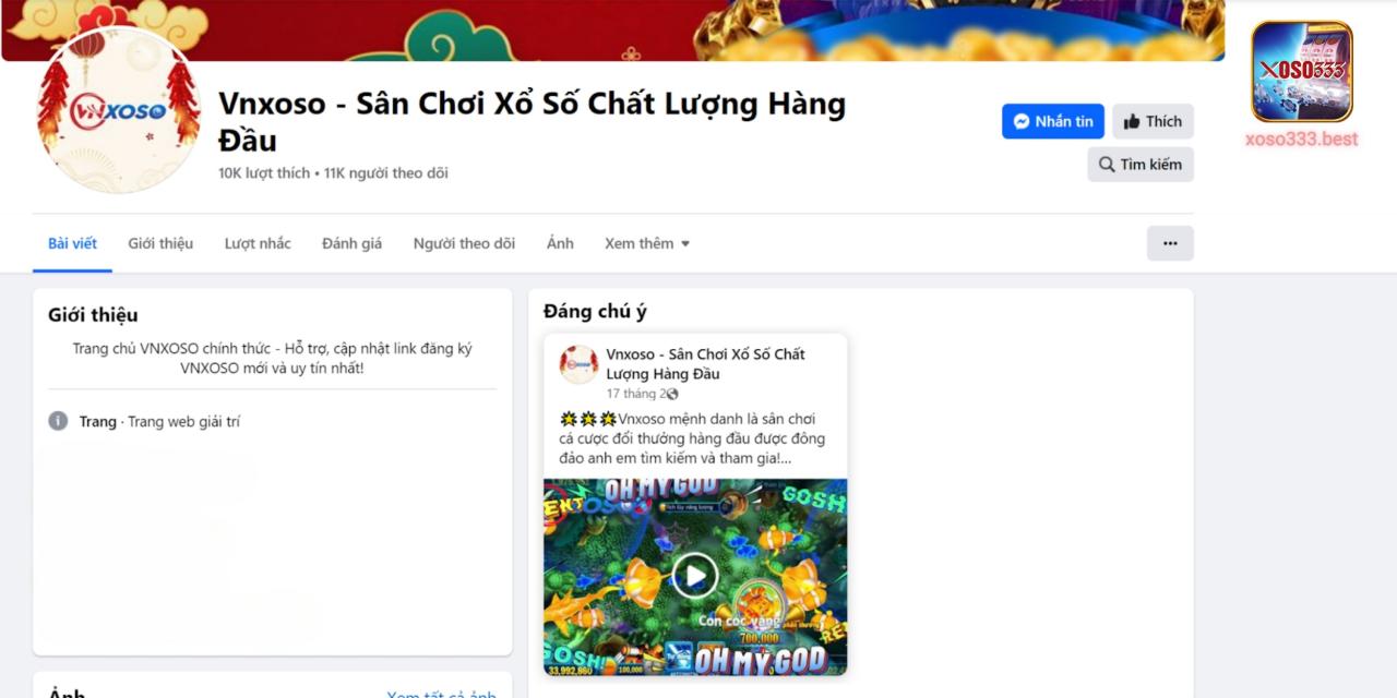 Fanpage VNSOXO sở hữu 10K lượt thích và 11K người theo dõi