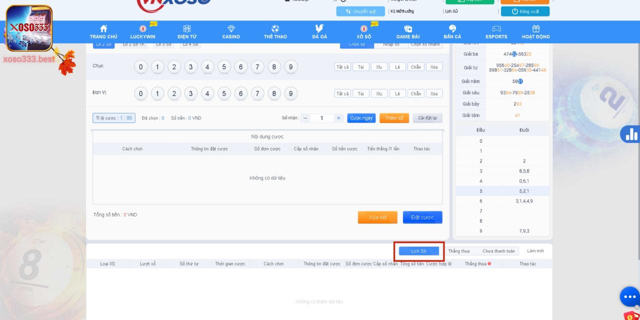 Xem Lịch Sử Cược Tại Xoso333